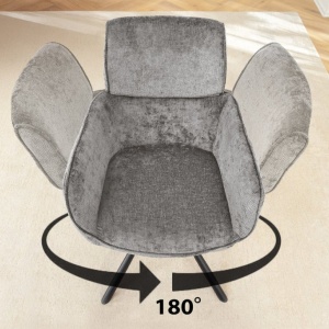 Set de 2 scaune pivotante, Metal Negru, Chenille Gri, UNIQUE A-46321 VC - Img 8