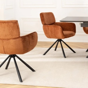 Set de 2 scaune pivotante, Metal Negru, Chenille Maro, UNIQUE A-46319 VC - Img 10