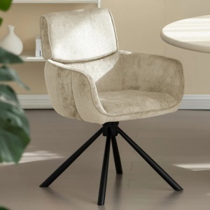 Set de 2 scaune pivotante, Metal Negru, Chenille Sampanie, UNIQUE A-46322 VC - Img 5