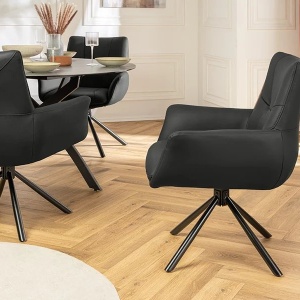 Set de 2 scaune pivotante SIGNATURE piele naturala neagra - Img 3