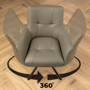 Set de 2 scaune pivotante SIGNATURE piele naturala taupe - Img 4