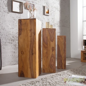 Set de 3 coloane decorative din lemn masiv, Makassar Sheesham - Img 4