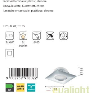 Set de 3 Spoturi LED incastrabile PINEDA crom 95802 EL 48808 universul-luminii.ro