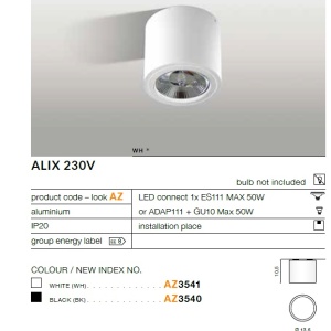 Spot aplicat directionabil de tavan/plafon ALIX alb ZZ AZ3541 - Img 3