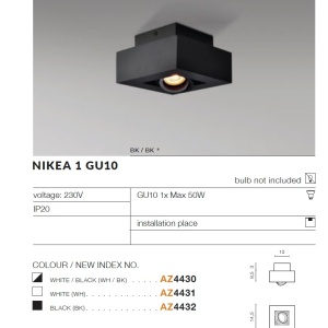 Spot aplicat directionabil de tavan/plafon NIKEA 1 GU10 alb/negru 97678 universul-luminii.ro