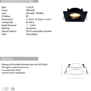 Spot incastrabil pentru baie IP65 Astrid GU10 negru 155108 universul-luminii.ro
