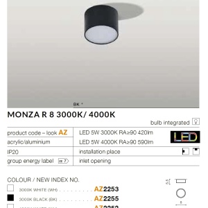 Spot LED aplicat MONZA R 8 4000K negru 70128 universul-luminii.ro