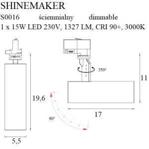 Spot LED directionabil pentru sina trifazata MAXLIGHT, SHINEMAKER negru 110268 universul-luminii.ro