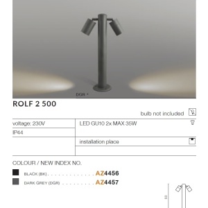 Stalp de exterior cu spoturi directionabile IP44 ROLF 2 50cm negru 97258 universul-luminii.ro
