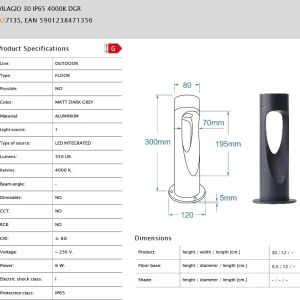 Stalp de exterior VILAGIO 30 IP65 LED 4000K gri inchis - Img 6