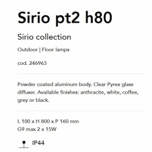 Stalp de iluminat exterior IP44 SIRIO PT2 H80 NERO 49998 universul-luminii.ro