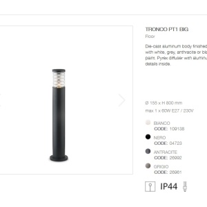 Stalp de iluminat exterior IP44 TRONCO PT1 H80 GRIGIO 026961 56928 universul-luminii.ro