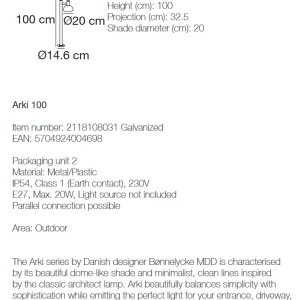 Stalp design modern IP54 Arki 100 galvanizat 2118108031 NL 196748 universul-luminii.ro