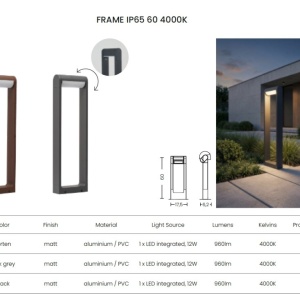 Stalp exterior LED modern IP65 FRAME 60 4000K BK - Img 2