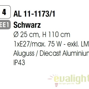 Stalp exterior stil clasic IP43 H110cm Reika negru AL 11-1173/1 schwarz OR 55088 universul-luminii.ro