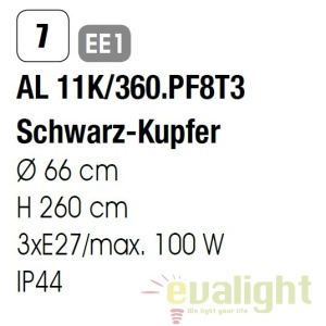 Stalp exterior stil clasic IP44 H260cm Kenzo AL 11K/360.PF8T3 schw.-kupfer OR 55078 universul-luminii.ro