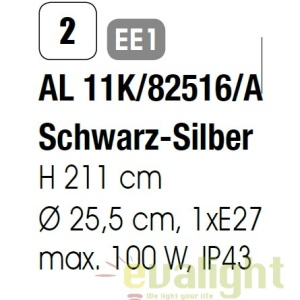 Stalp iluminat exterior stil clasic IP43 H211 Hermine AL 11K/82516/A schwarz-silber OR 47968 universul-luminii.ro