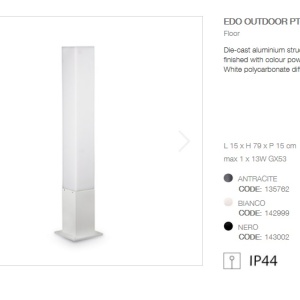 Stalp modern de exterior cu protectie IP44 EDO OUTDOOR PT1 SQUARE alb 142999 51378 universul-luminii.ro