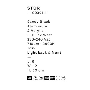 Stalp negru de exterior LED IP65 Stor H-60cm 251328 universul-luminii.ro