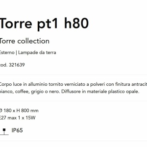 Stalp pentru iluminat exterior Torre pt1 h80 negru 143678 universul-luminii.ro