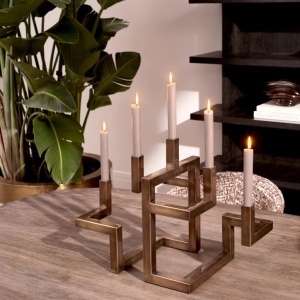 Suport pentru 5 lumanari, design LUX Skyline, alama vintage - Img 2