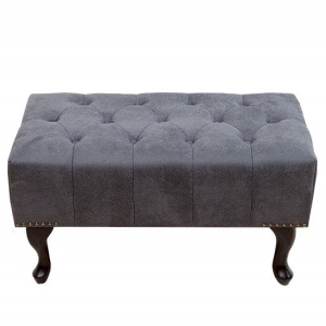 Taburet/ Suport picioare clasic stil englezesc Chesterfield gri antic - Img 7