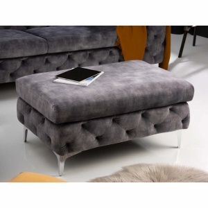 Taburete design Chesterfield, Catifea, Gri inchis, MODERN BAROCK - Img 2