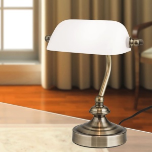 Veioza birou / Lampa de masa clasica Bankers LA 4-1165/1 Patina/opal OR