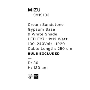 Veioza decorativa, Ghips, Crem, Tesatura, Alb, Mizu 245468 universul-luminii.ro