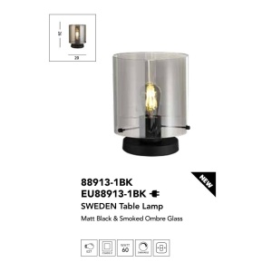 Veioza, Lampa de masa moderna Sweden 1L negru, fumuriu 157588 universul-luminii.ro