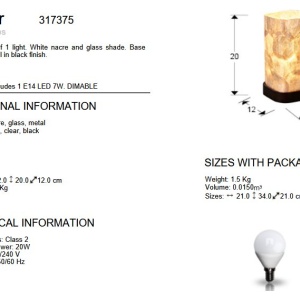 Veioza, Lampa metal negru, sidef alb Nakar - Img 2