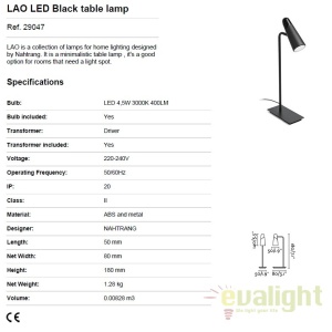 Veioza LED design modern minimalist LAO 29047 negru 43138 universul-luminii.ro