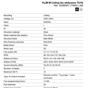 Ventilator smart sistem TUYA si telecomanda KLIM M 125cm, alb/ pin - Img 6