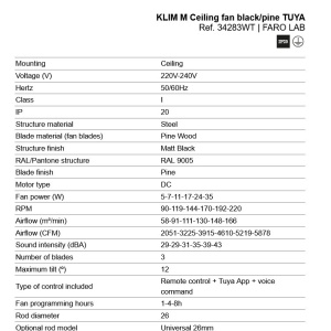 Ventilator smart sistem TUYA si telecomanda KLIM M 125cm, negru/ pin - Img 6