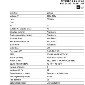 Ventilator tavan cu telecomanda CRUISER S negru - Img 6