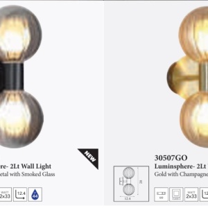 Aplica baie Protectie IP44 metal alama, sticla champagne Luminsphere 2Lt 628159 universul-luminii.ro