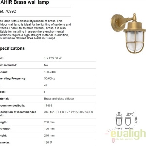 Aplica de exterior din alama stil clasic NAHIR 70992 55839 universul-luminii.ro