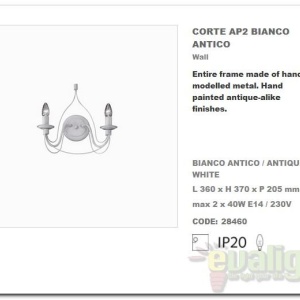 Aplica de perete clasica modelat si pictat manual disponibil in finisaj alb antichizat CORTE AP2 028460 48829 universul-luminii.ro