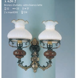 Aplica de perete cu 2 brate design italian din alama cu lemn 620 105579 universul-luminii.ro