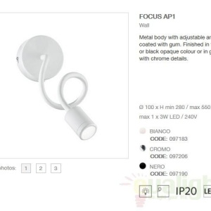Aplica de perete cu brat flexibil, finisaj alb, LED FOCUS AP1 097183 61349 universul-luminii.ro