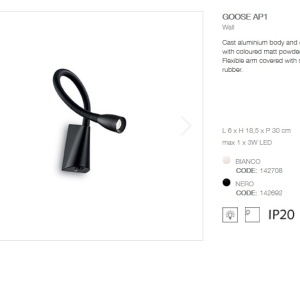 Aplica de perete cu brat flexibil LED GOOSE AP1 NERO 142692 58169 universul-luminii.ro