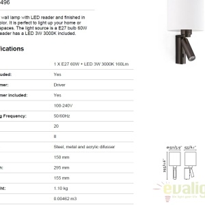 Aplica de perete cu reader LED ROB bronz 68496 47619 universul-luminii.ro