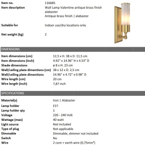Aplica de perete design LUX Valentine alama antic/ alabastru 209349 universul-luminii.ro