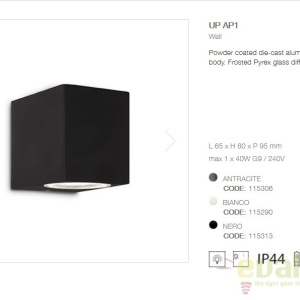 Aplica de perete exterior cu protectie IP44 UP AP1 NERO 115313 60609 universul-luminii.ro