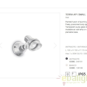 Aplica de perete exterior IP65 TERRA AP1 SMALL BIANCO 106199 57159 universul-luminii.ro