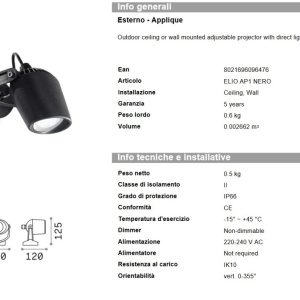 Aplica de perete exterior IP66 Elio ap1 66969 universul-luminii.ro