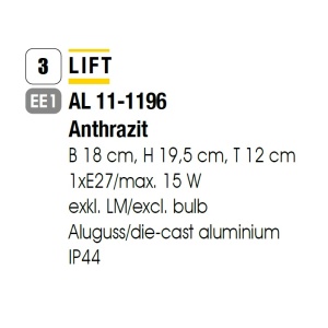 Aplica de perete exterior, protectie IP44, Lift antracit 95059 universul-luminii.ro