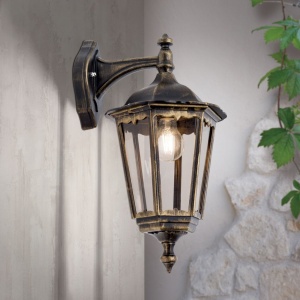 Aplica de perete exterior stil clasic IP43 Puchberg AL 11K/82571 schwarz-gold/rauch OR 631309 universul-luminii.ro