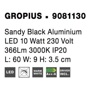 Aplica de perete LED design liniar GROPIUS negru, L-60cm, H-9cm - Img 3
