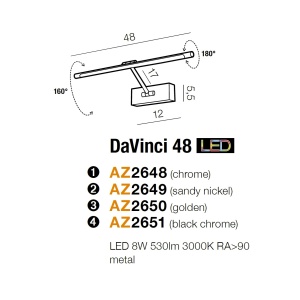 Aplica de perete LED pentru tablou cu brat directionabil DaVinci 48 aurie 70859 universul-luminii.ro